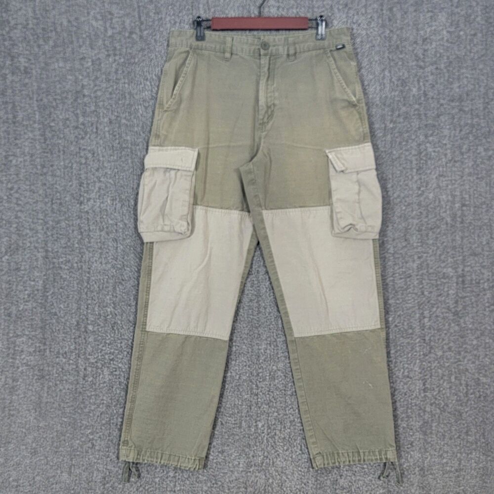 Vans Cargo Pants Mens 32x29 Olive Green & Khaki Double Knee Baggy Grunge Skater